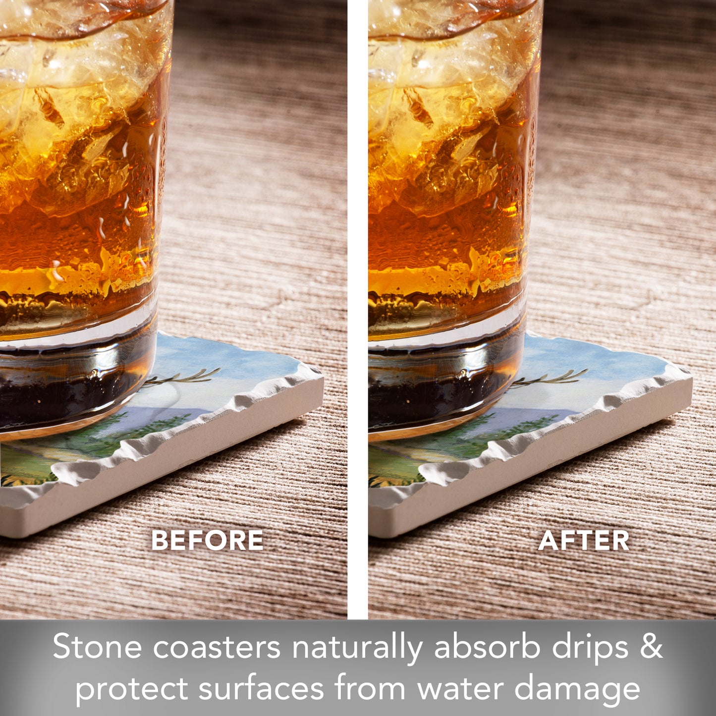 Thirstystone Mountain Lodge Animals 4-Pack Tumbled Tile Stone Coasters 4" Square