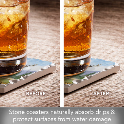 Thirstystone Mountain Lodge Animals 4-Pack Tumbled Tile Stone Coasters 4" Square