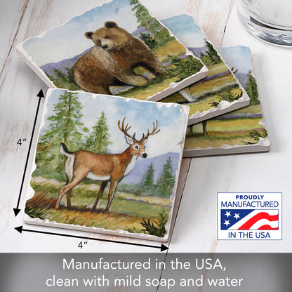 Thirstystone Mountain Lodge Animals 4-Pack Tumbled Tile Stone Coasters 4" Square