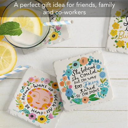 Thirstystone Garden of Sass 4-Pack Tumbled Tile Stone Coasters 4" Square