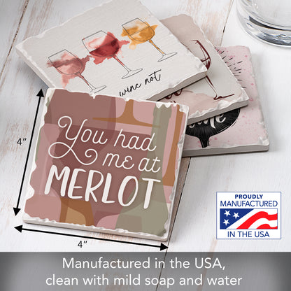 Thirstystone Wine Quotes 4-Pack Tumbled Tile Stone Coasters 4" Square