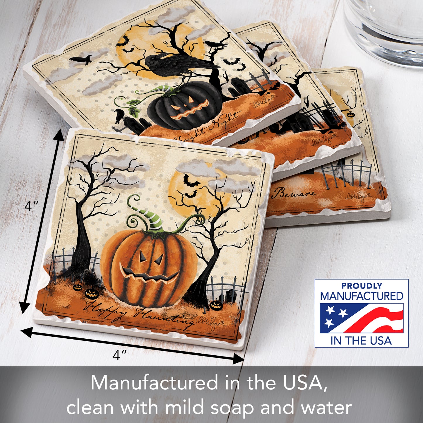 Thirstystone Haunted Valley 4 Pack Assorted Tumbled Tile Stone Coasters 4" Square