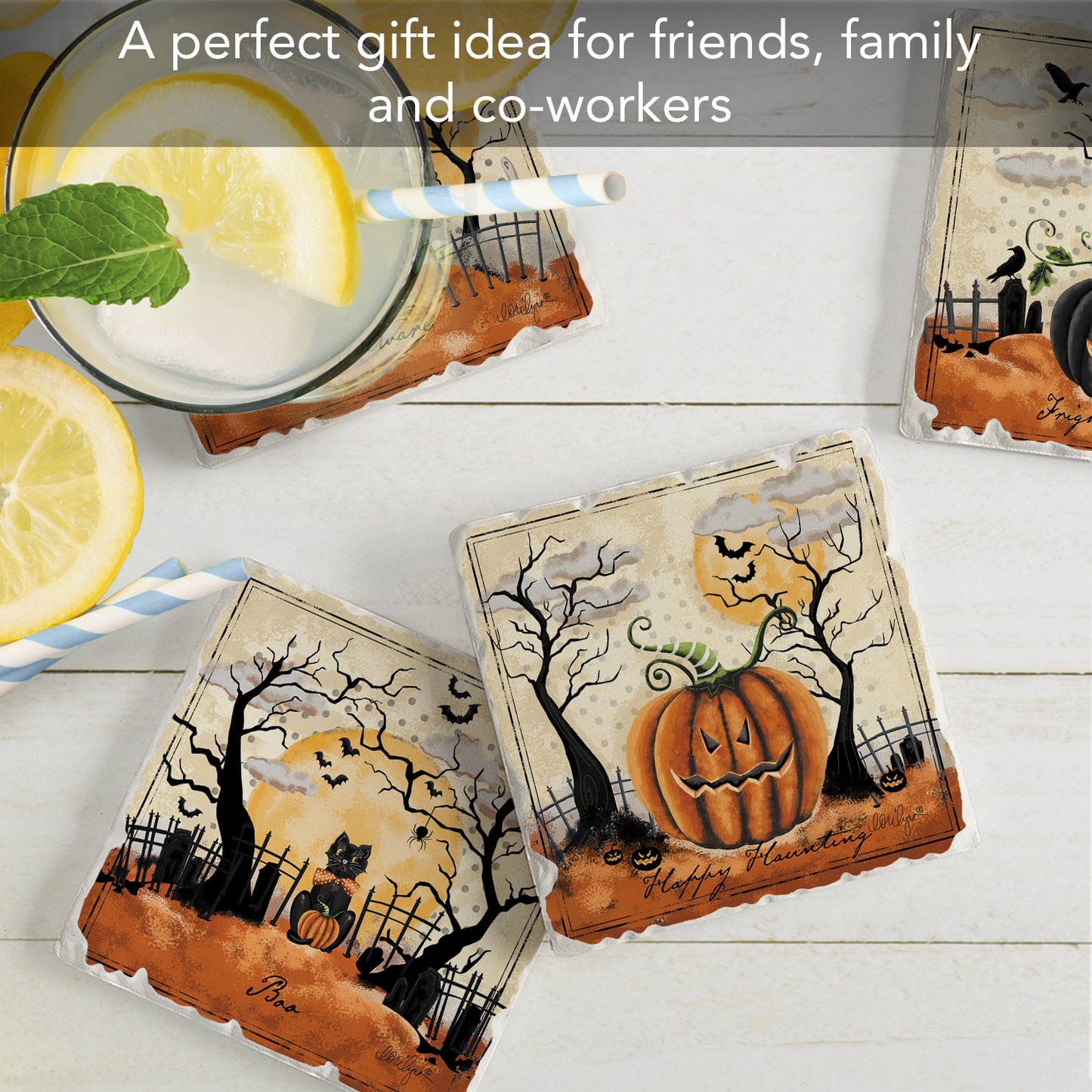 Thirstystone Haunted Valley 4 Pack Assorted Tumbled Tile Stone Coasters 4" Square