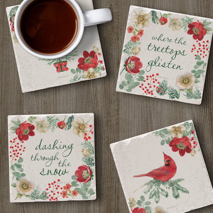 Thirstystone Holiday Traditions 4 Pack Assorted Tumbled Tile Stone Coasters 4" Square