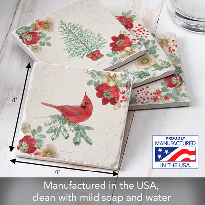 Thirstystone Holiday Traditions 4 Pack Assorted Tumbled Tile Stone Coasters 4" Square