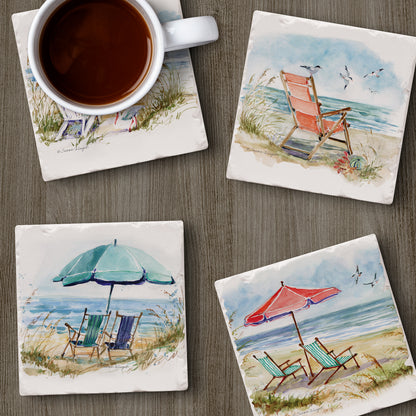 Thirstystone Coastal Moments 4 Pack Assorted Tumbled Tile Stone Coasters 4" Square