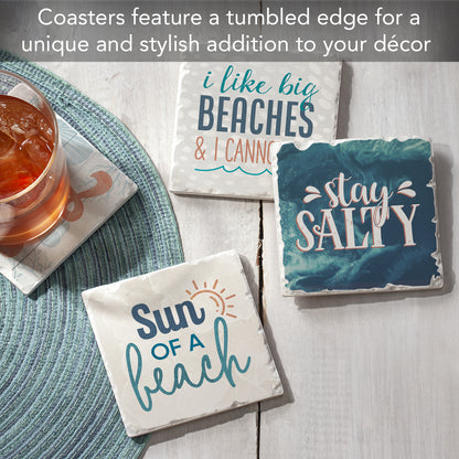 Thirstystone Big Beaches 4 Pack Assorted Tumbled Tile Stone Coasters 4" Square