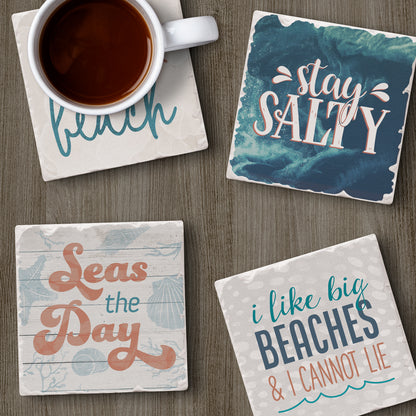 Thirstystone Big Beaches 4 Pack Assorted Tumbled Tile Stone Coasters 4" Square