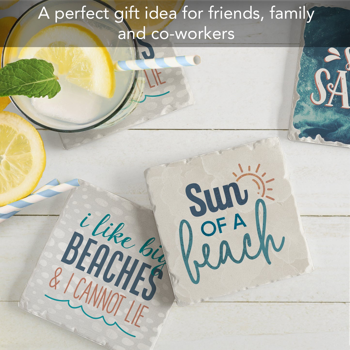 Thirstystone Big Beaches 4 Pack Assorted Tumbled Tile Stone Coasters 4" Square