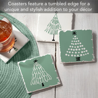 Thirstystone Scandinavian Tree 4 Pack Assorted Tumbled Tile Stone Coasters 4" Square
