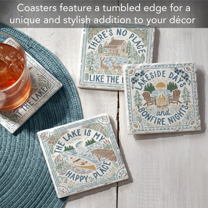 Thirstystone Lakeside Thoughts 4-Pack Stone Tumbled Tile Stone Coasters 4" Square