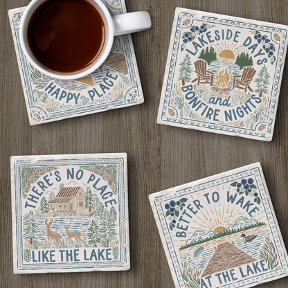 Thirstystone Lakeside Thoughts 4-Pack Stone Tumbled Tile Stone Coasters 4" Square