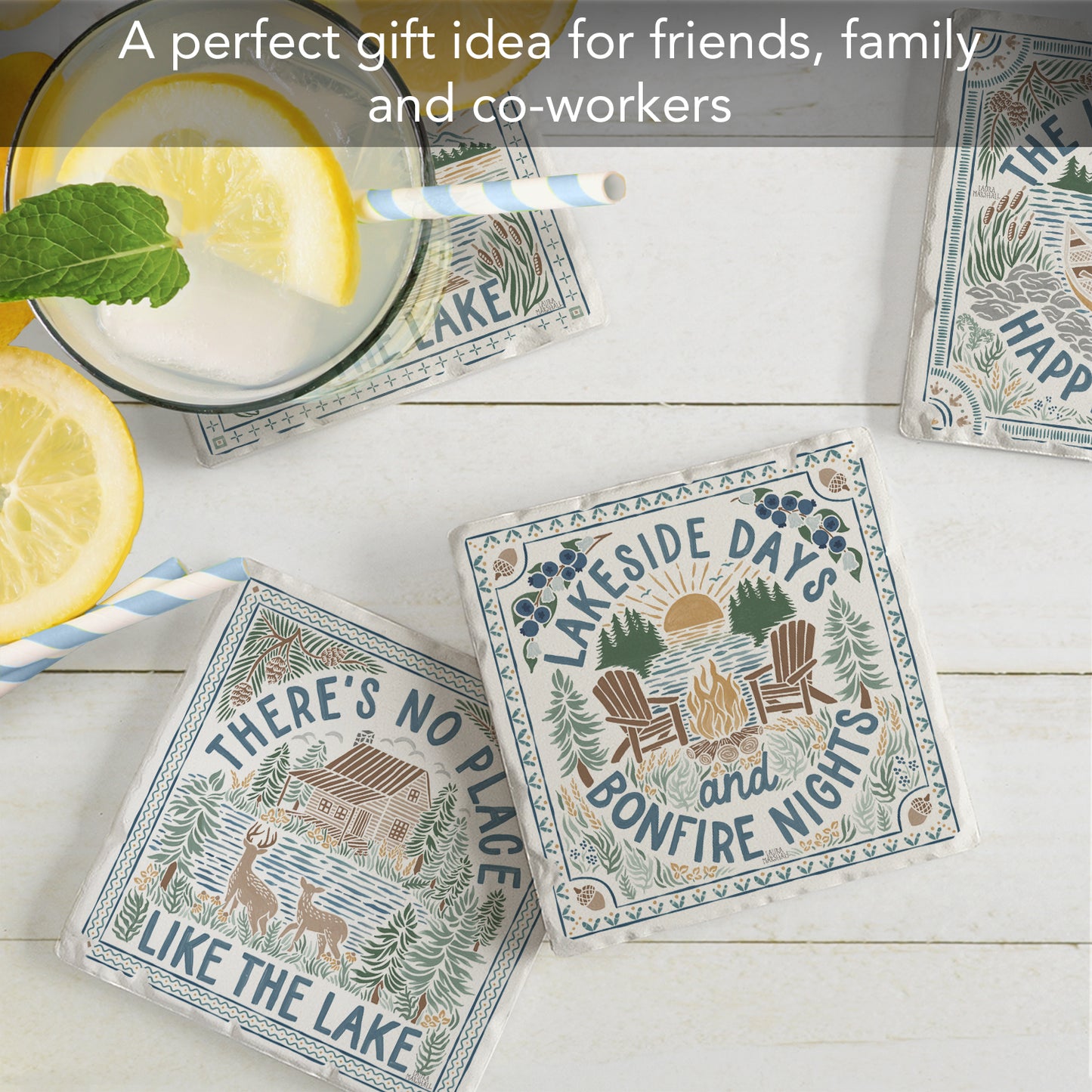 Thirstystone Lakeside Thoughts 4-Pack Stone Tumbled Tile Stone Coasters 4" Square