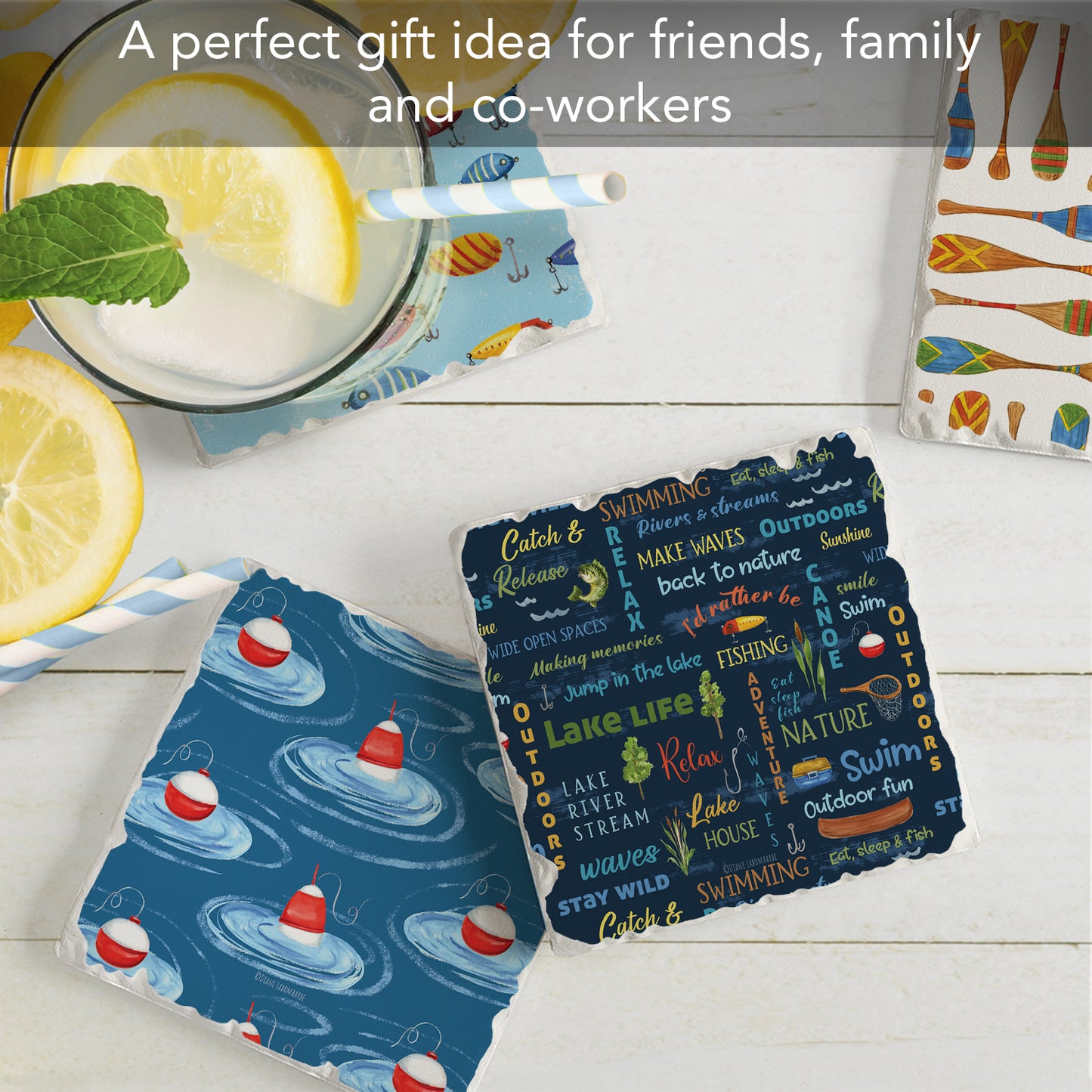 Thirstystone Lake Living 4-Pack Assorted Tumbled Tile Stone Coasters 4" Square