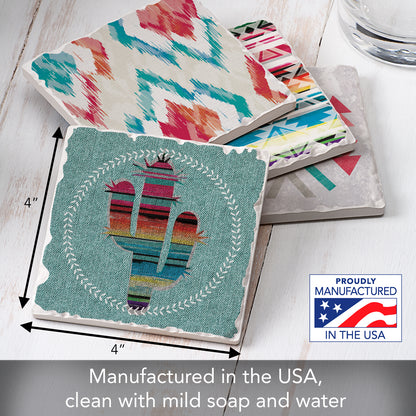 Thirstystone Out West 4-Pack Assorted Tumbled Tile Stone Coasters 4" Square
