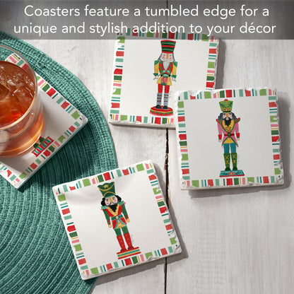 Thirstystone Holiday Nutcrackers 4 Pack Assorted Tumbled Tile Stone Coasters 4" Square