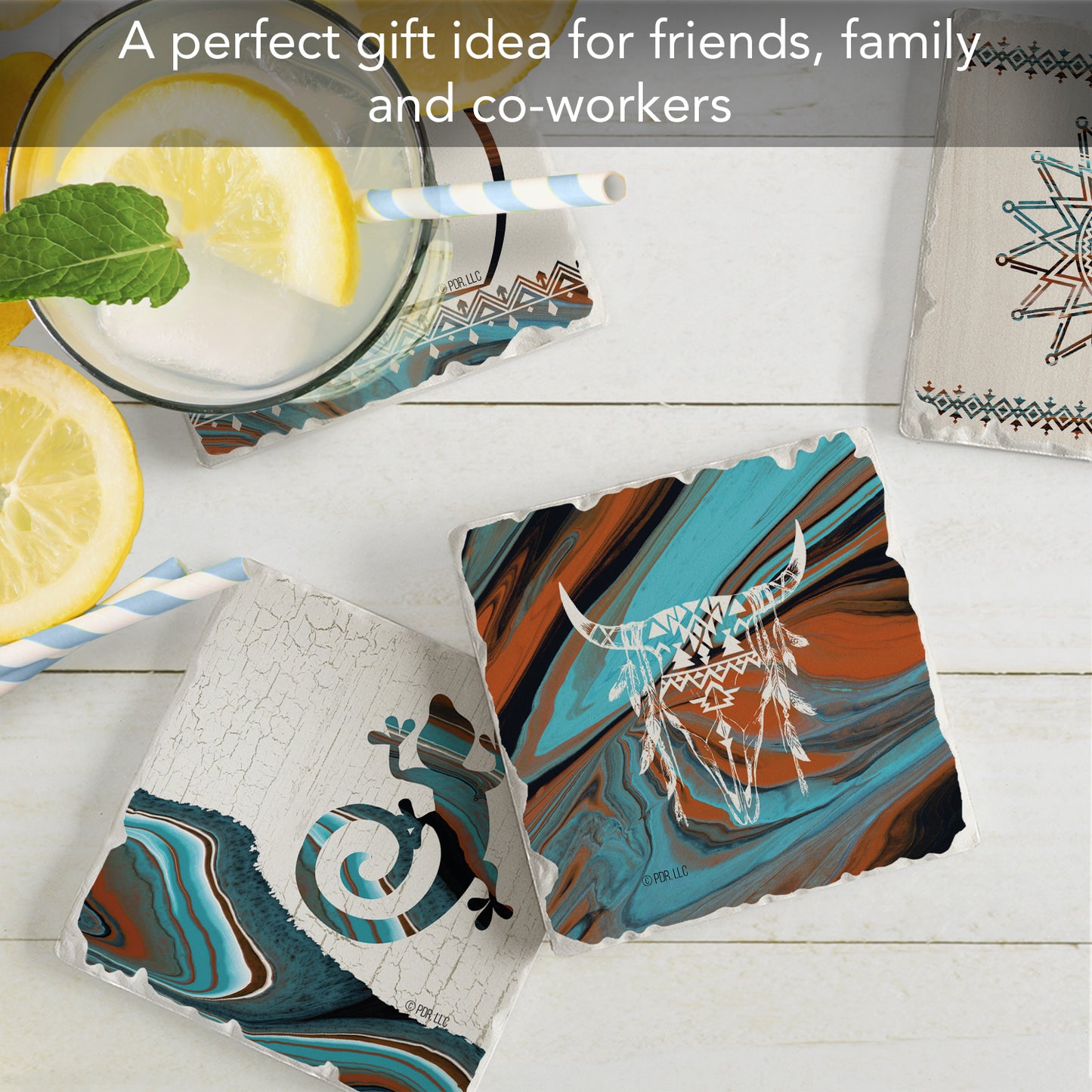 Thirstystone Southwest Fluidity 4-Pack Assorted Tumbled Tile Stone Coasters 4" Square