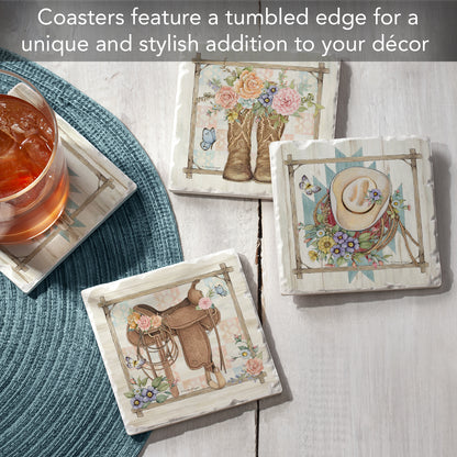 Thirstystone Rosewood Ranch 4-Pack Assorted Tumbled Tile Stone Coasters 4" Square