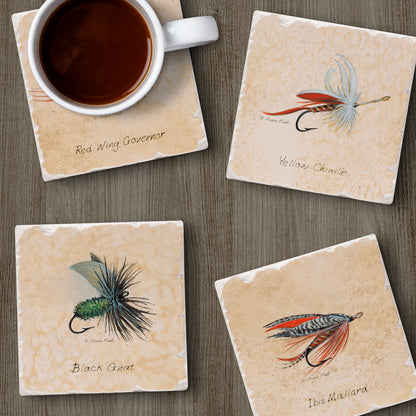 Thirstystone Fly Fishing Lures 4-Pack Assorted Tumbled Tile Stone Coasters 4" Square