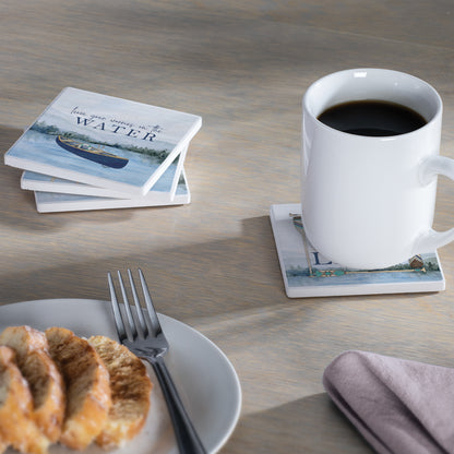 Thirstystone Wake at the Lake 4-Pack Assorted Tumbled Tile Stone Coasters 4" Square