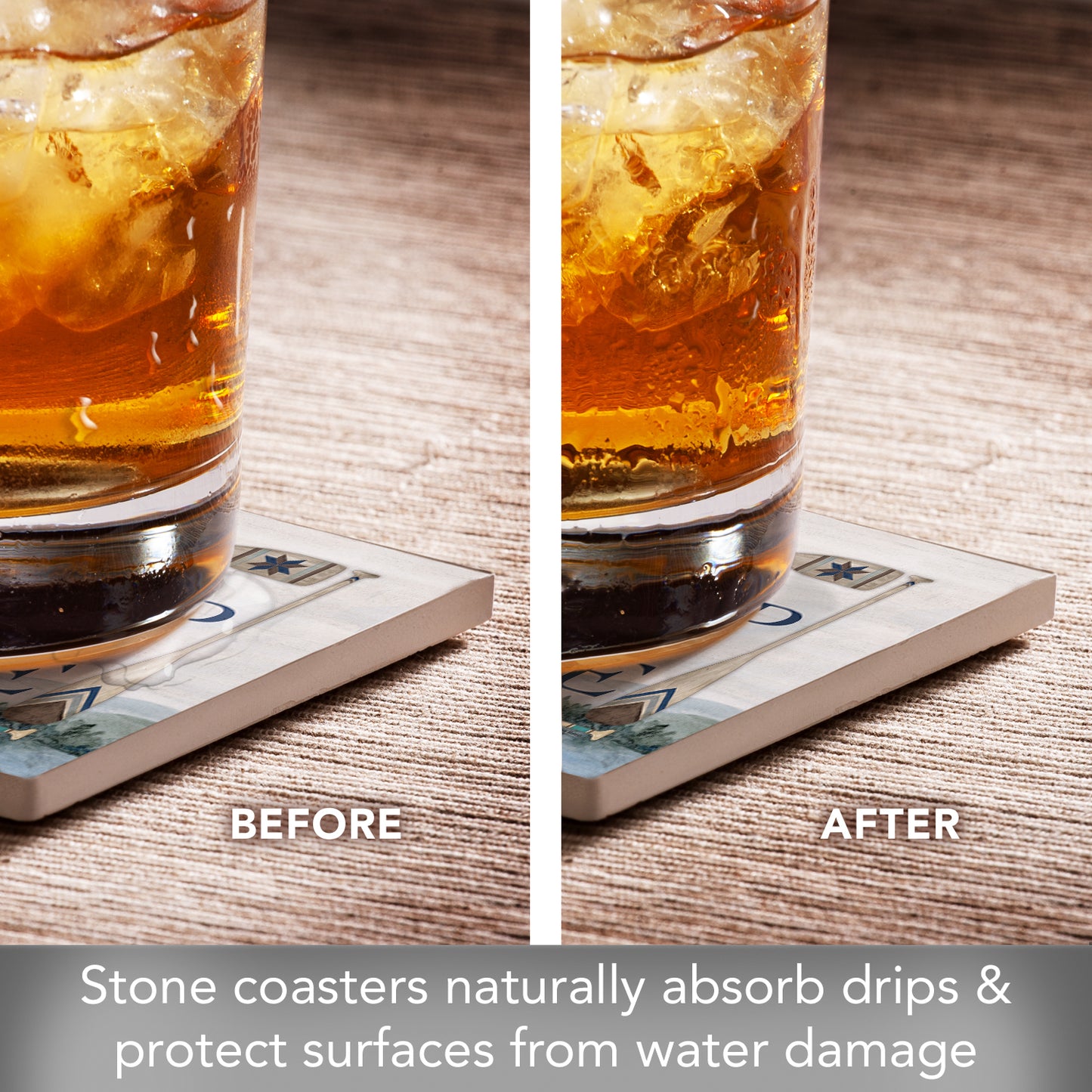 Thirstystone Wake at the Lake 4-Pack Assorted Tumbled Tile Stone Coasters 4" Square