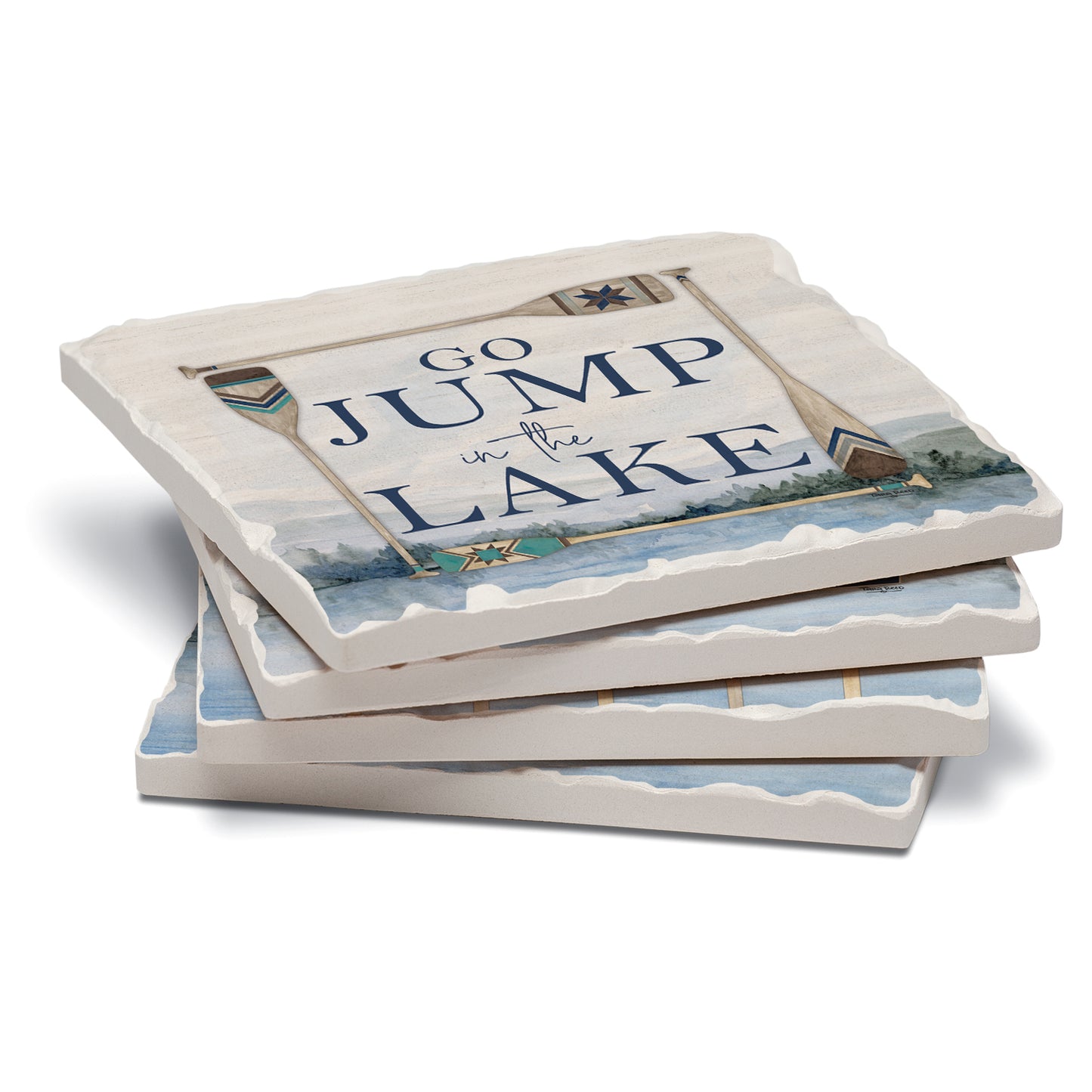 Thirstystone Wake at the Lake 4-Pack Assorted Tumbled Tile Stone Coasters 4" Square