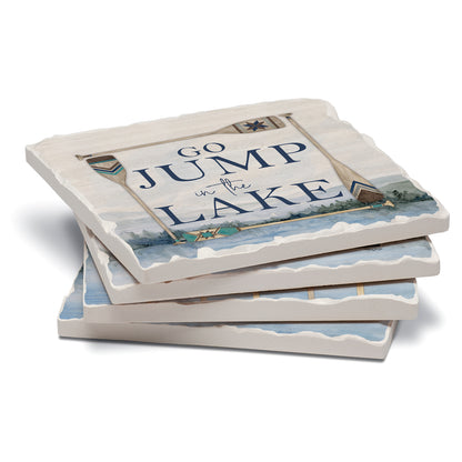 Thirstystone Wake at the Lake 4-Pack Assorted Tumbled Tile Stone Coasters 4" Square