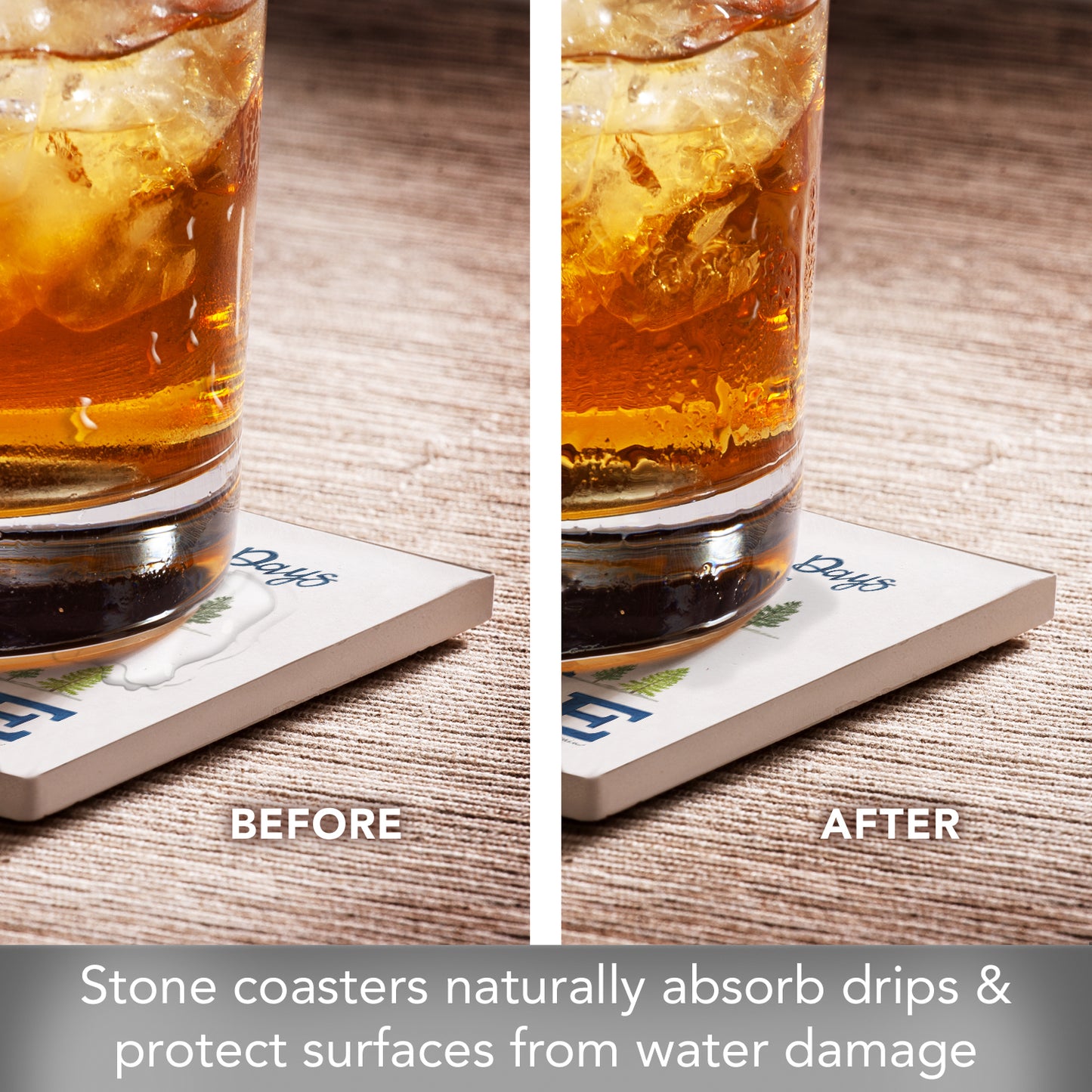 Thirstystone Lake Time 4-Pack Assorted Tumbled Tile Stone Coasters 4" Square