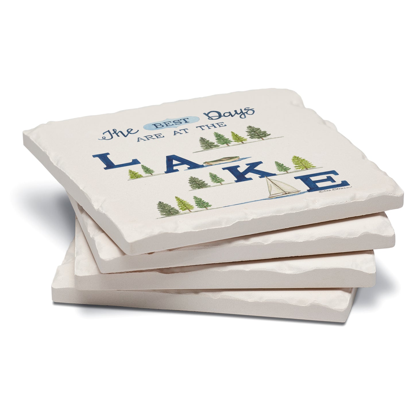 Thirstystone Lake Time 4-Pack Assorted Tumbled Tile Stone Coasters 4" Square