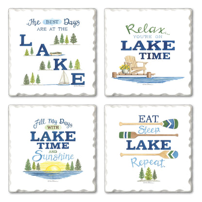 Thirstystone Lake Time 4-Pack Assorted Tumbled Tile Stone Coasters 4" Square