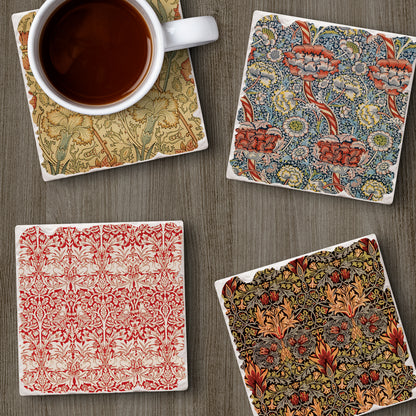 Thirstystone William Morris Textile Prints 4-Pack Assorted Tumbled Tile Stone Coasters 4" Square