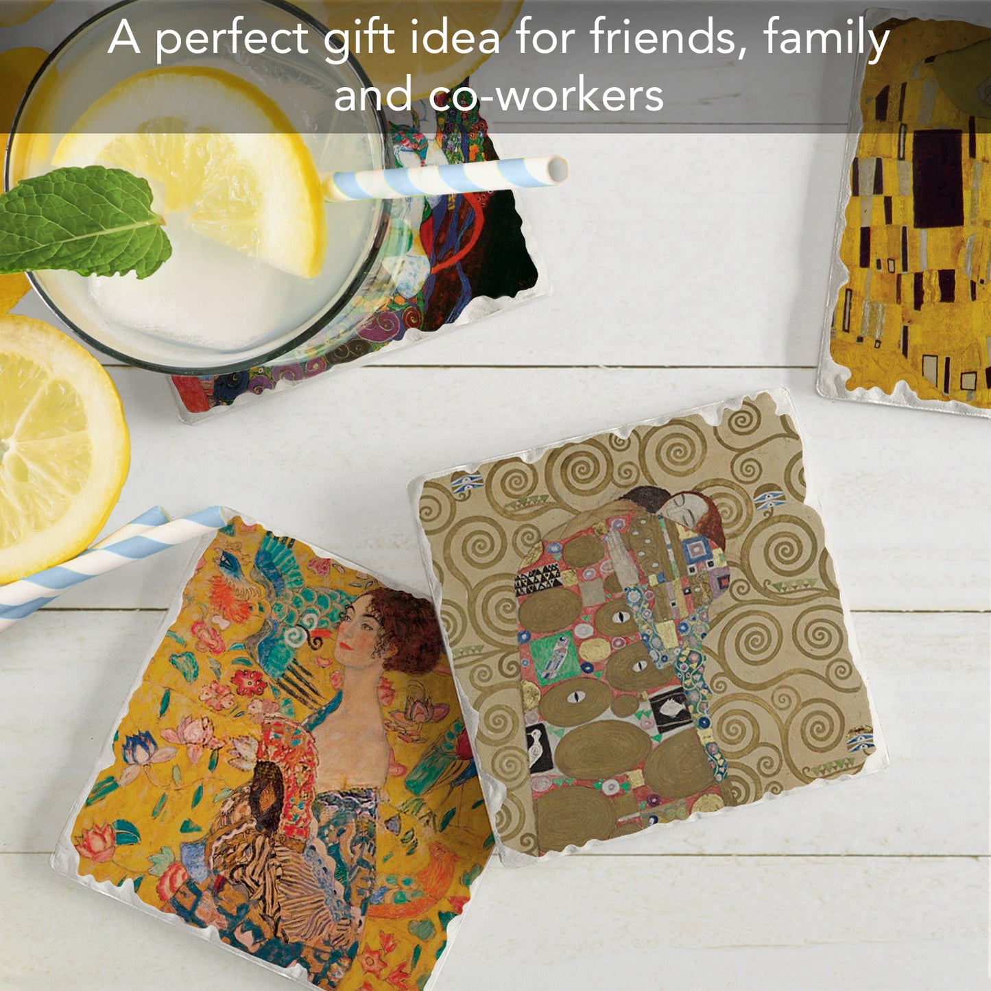 Thirstystone Gustav Klimt Collection 4-Pack Assorted Tumbled Tile Stone Coasters 4" Square