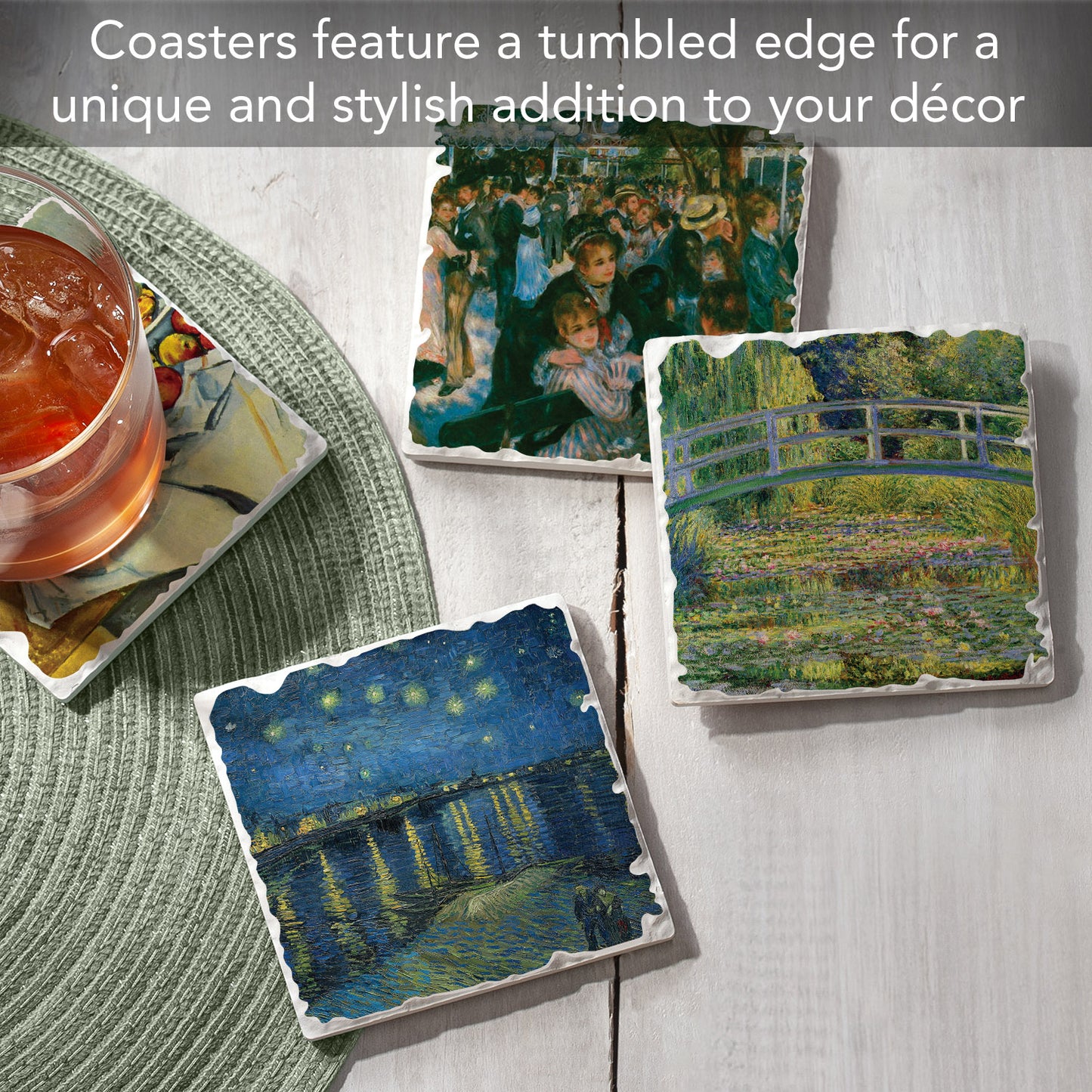 Thirstystone Impressionists 4-Pack Assorted Tumbled Tile Stone Coasters 4" Square