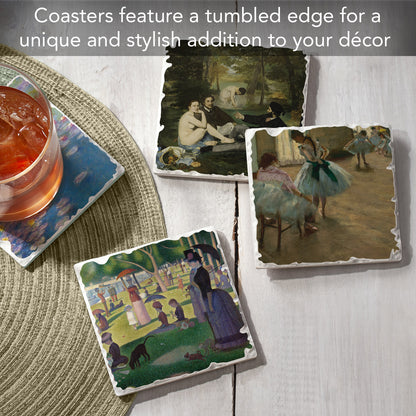 Thirstystone French Impressionists 4-Pack Assorted Tumbled Tile Stone Coasters 4" Square