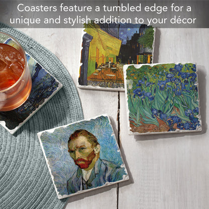 Thirstystone Van Gogh Classics 4-Pack Assorted Tumbled Tile Stone Coasters 4" Square