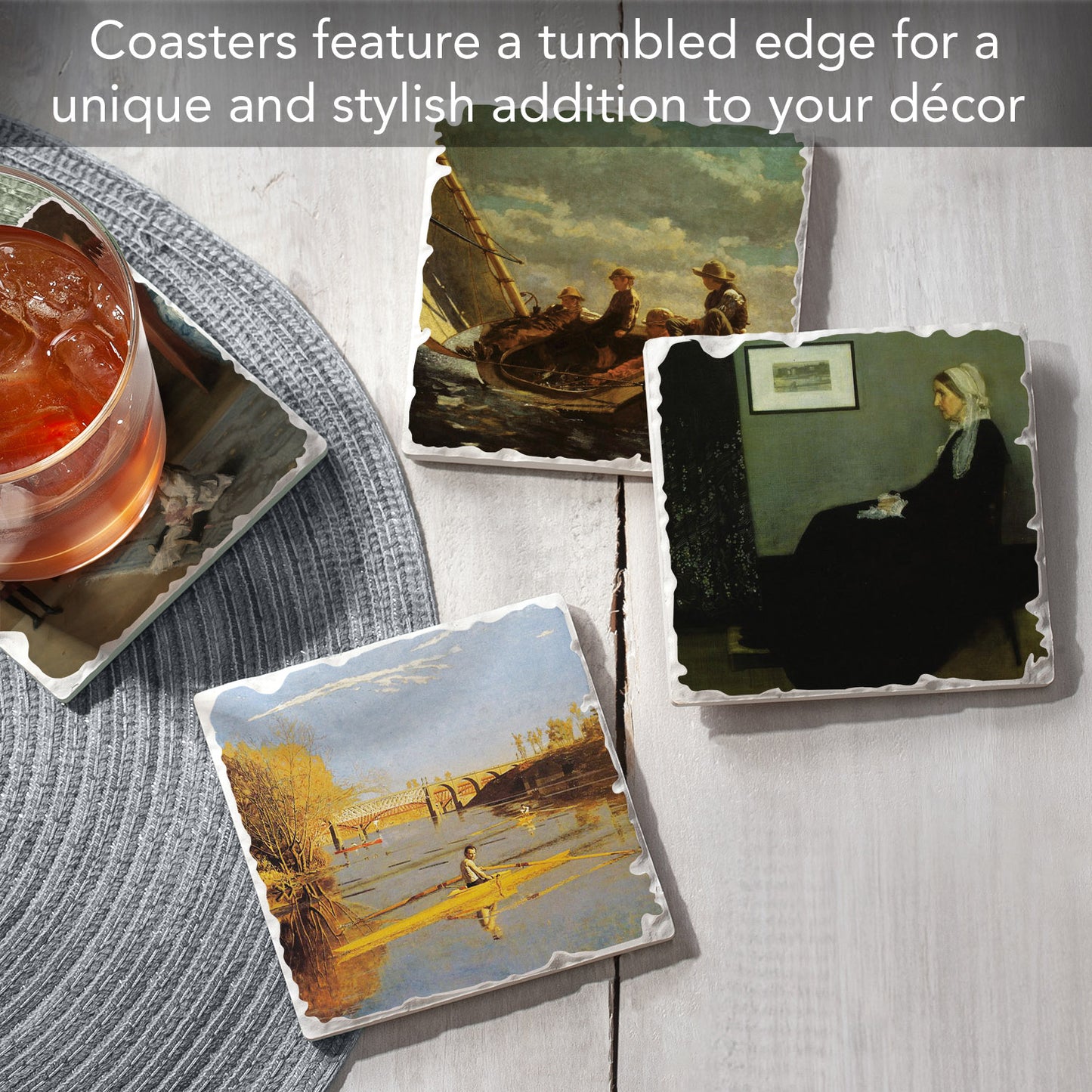 Thirstystone American Artists 4-Pack Assorted Tumbled Tile Stone Coasters 4" Square