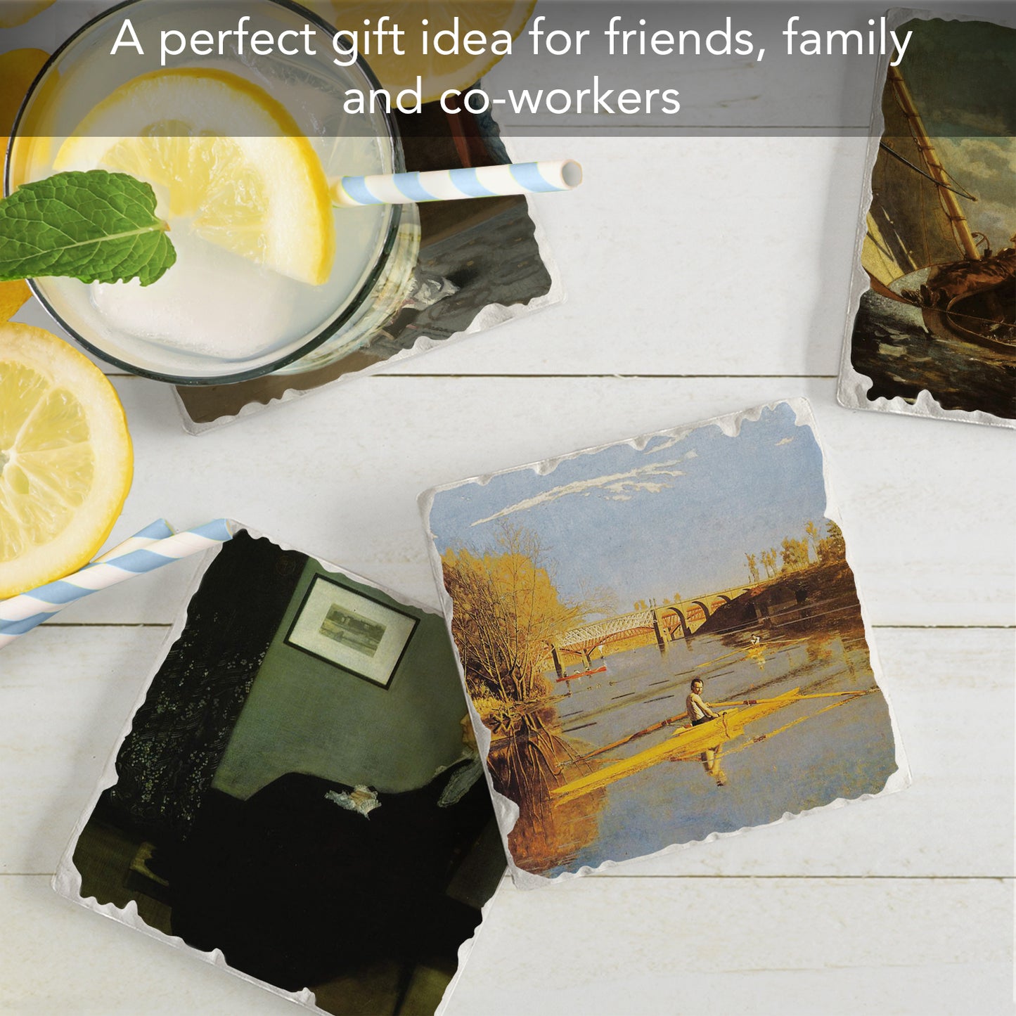 Thirstystone American Artists 4-Pack Assorted Tumbled Tile Stone Coasters 4" Square