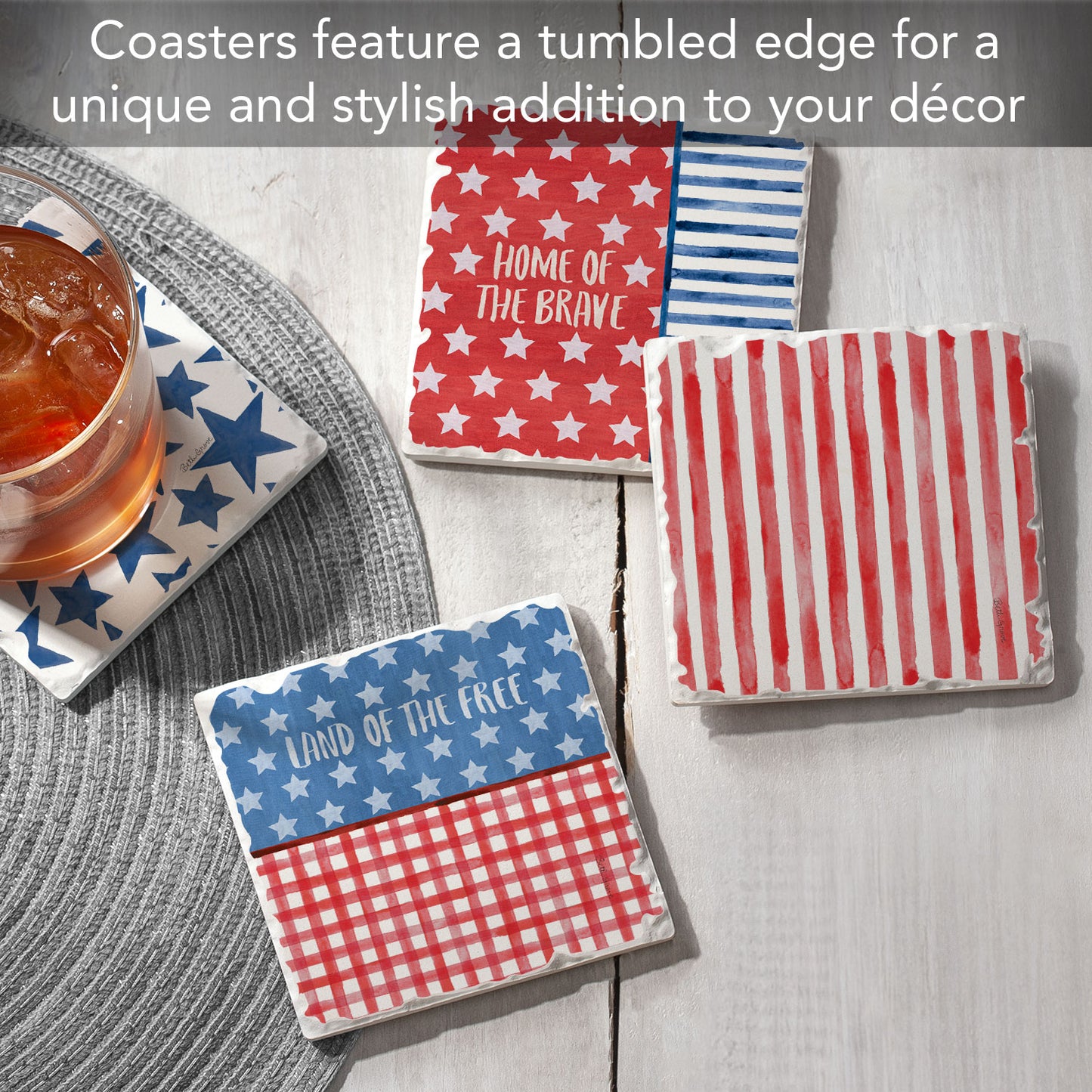 Thirstystone Americana Style 4 Pack Assorted Tumbled Tile Coasters Manufactured in the USA