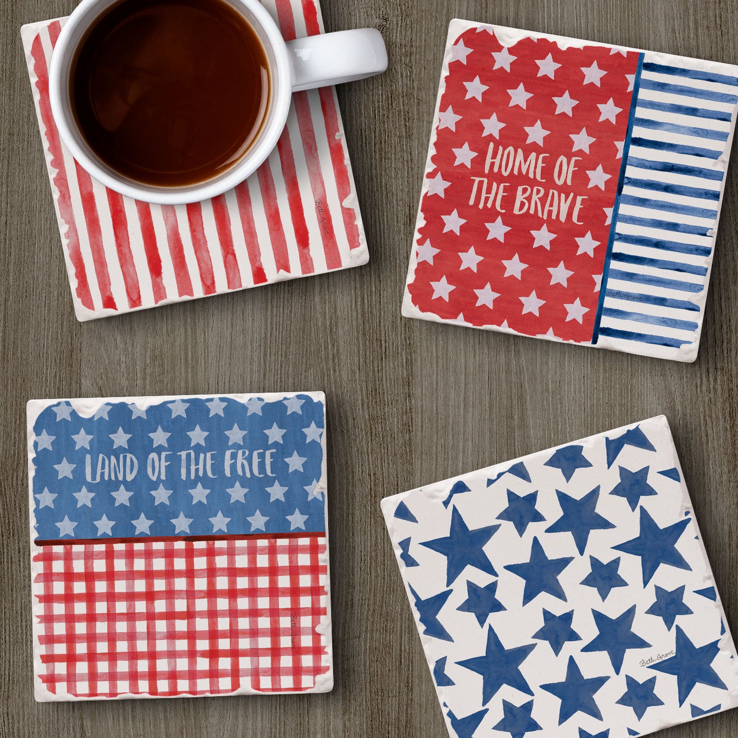 Thirstystone Americana Style 4 Pack Assorted Tumbled Tile Coasters Manufactured in the USA