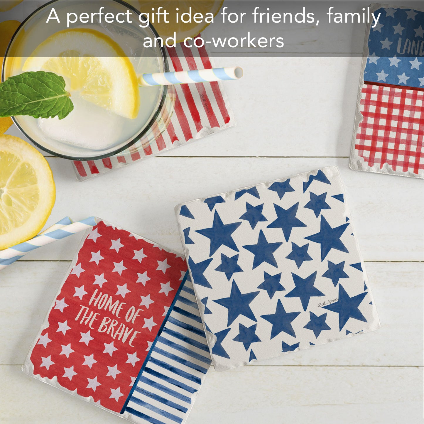 Thirstystone Americana Style 4 Pack Assorted Tumbled Tile Coasters Manufactured in the USA