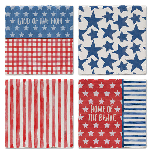 Thirstystone Americana Style 4 Pack Assorted Tumbled Tile Coasters Manufactured in the USA