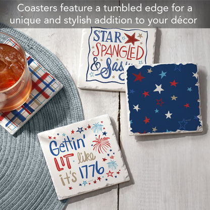 Thirstystone Star Spangled 4 Pack Assorted Tumbled Tile Coasters Manufactured in the USA