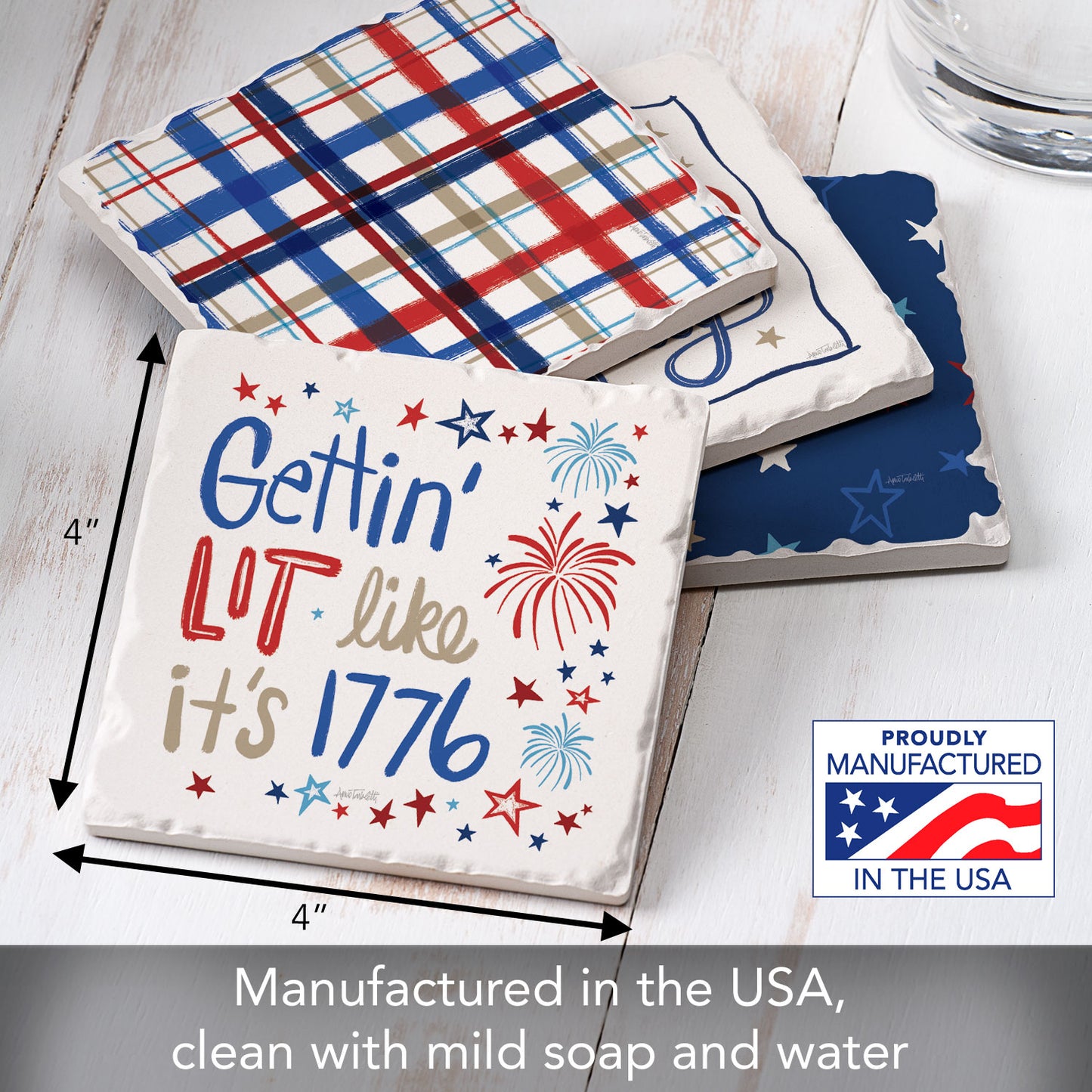 Thirstystone Star Spangled 4 Pack Assorted Tumbled Tile Coasters Manufactured in the USA