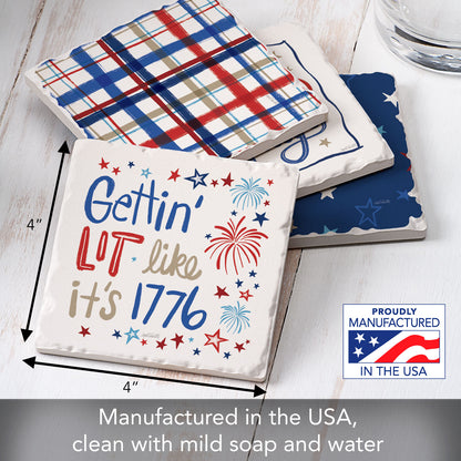 Thirstystone Star Spangled 4 Pack Assorted Tumbled Tile Coasters Manufactured in the USA