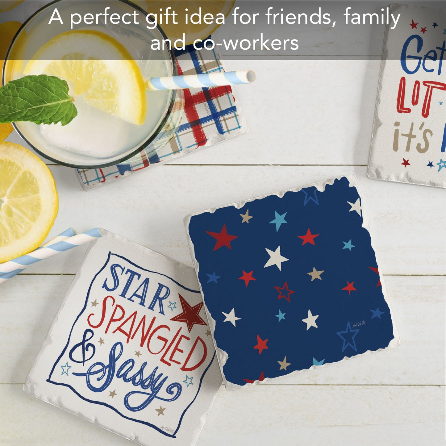 Thirstystone Star Spangled 4 Pack Assorted Tumbled Tile Coasters Manufactured in the USA