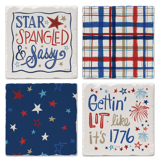 Thirstystone Star Spangled 4 Pack Assorted Tumbled Tile Coasters Manufactured in the USA