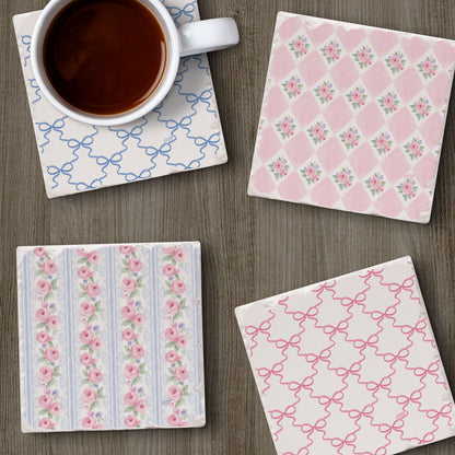 Thirstystone Pure Romance 4 Pack Assorted Tumbled Tile Stone Coasters 4" Square