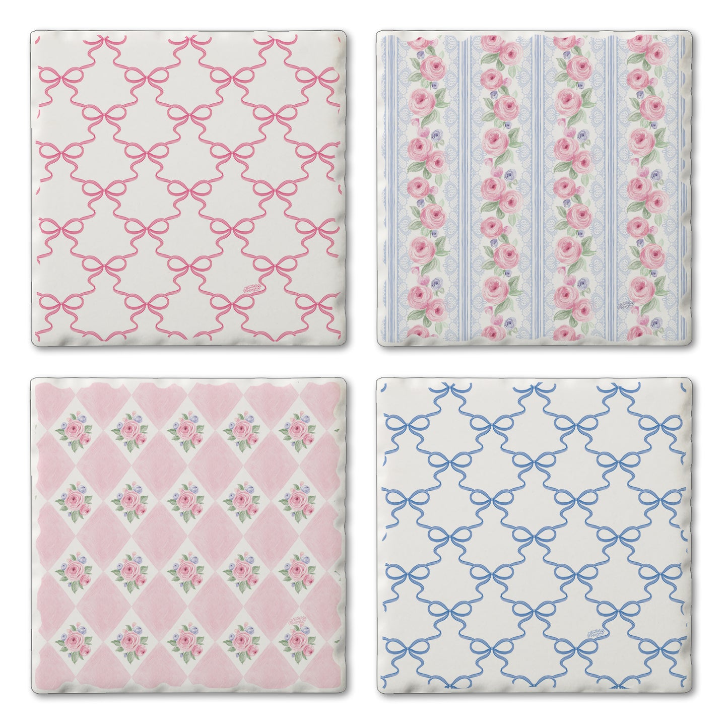 Thirstystone Pure Romance 4 Pack Assorted Tumbled Tile Stone Coasters 4" Square