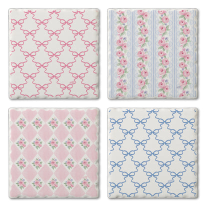 Thirstystone Pure Romance 4 Pack Assorted Tumbled Tile Stone Coasters 4" Square