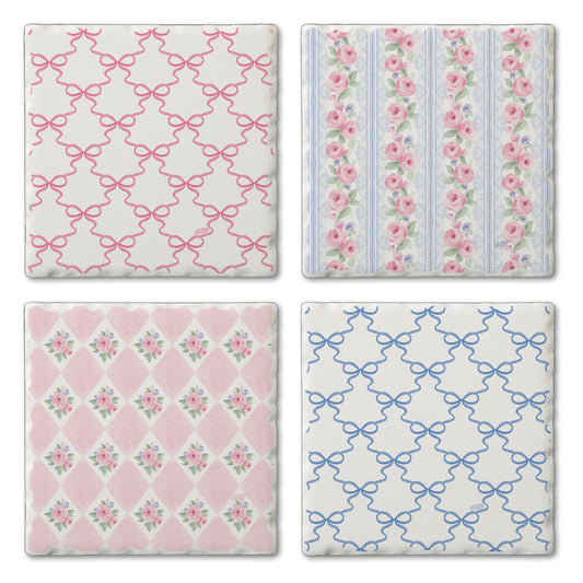 Thirstystone Pure Romance 4 Pack Assorted Tumbled Tile Stone Coasters 4" Square